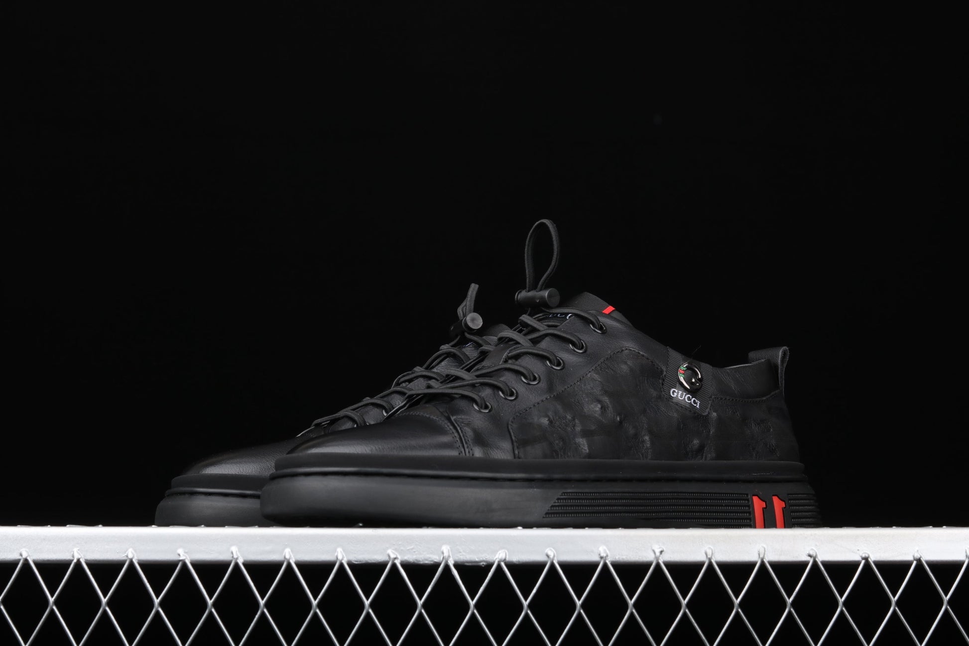 Gucci Monogram Screener Low – Triple Black w/ Red Accents XoticBlendz