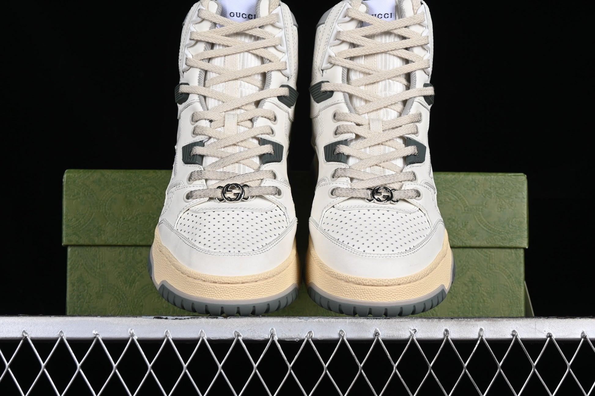 Gucci Basket High-Top Sneaker – White/Ivory/Green XoticBlendz