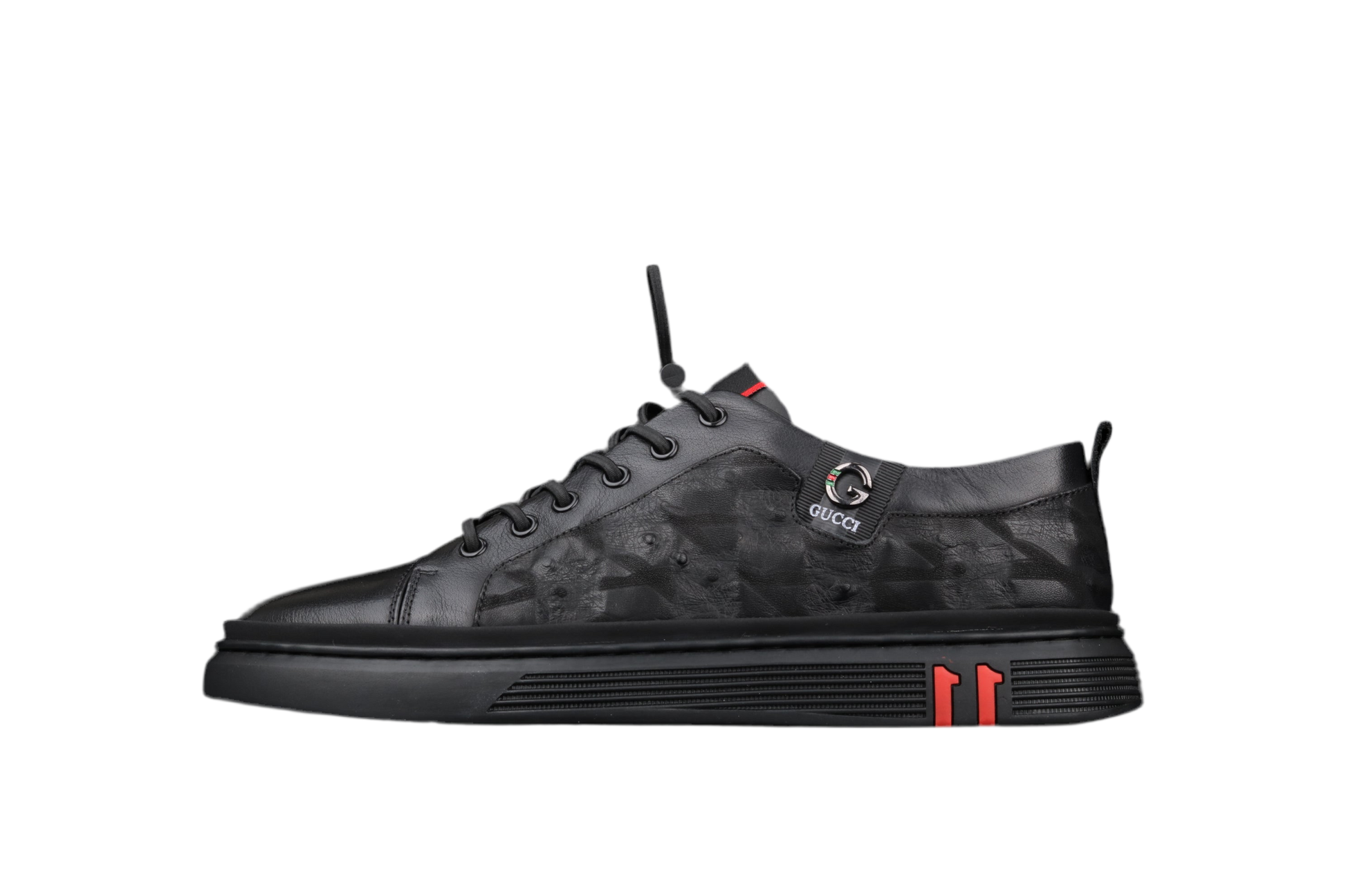 Gucci Monogram Screener Low – Triple Black w/ Red Accents XoticBlendz