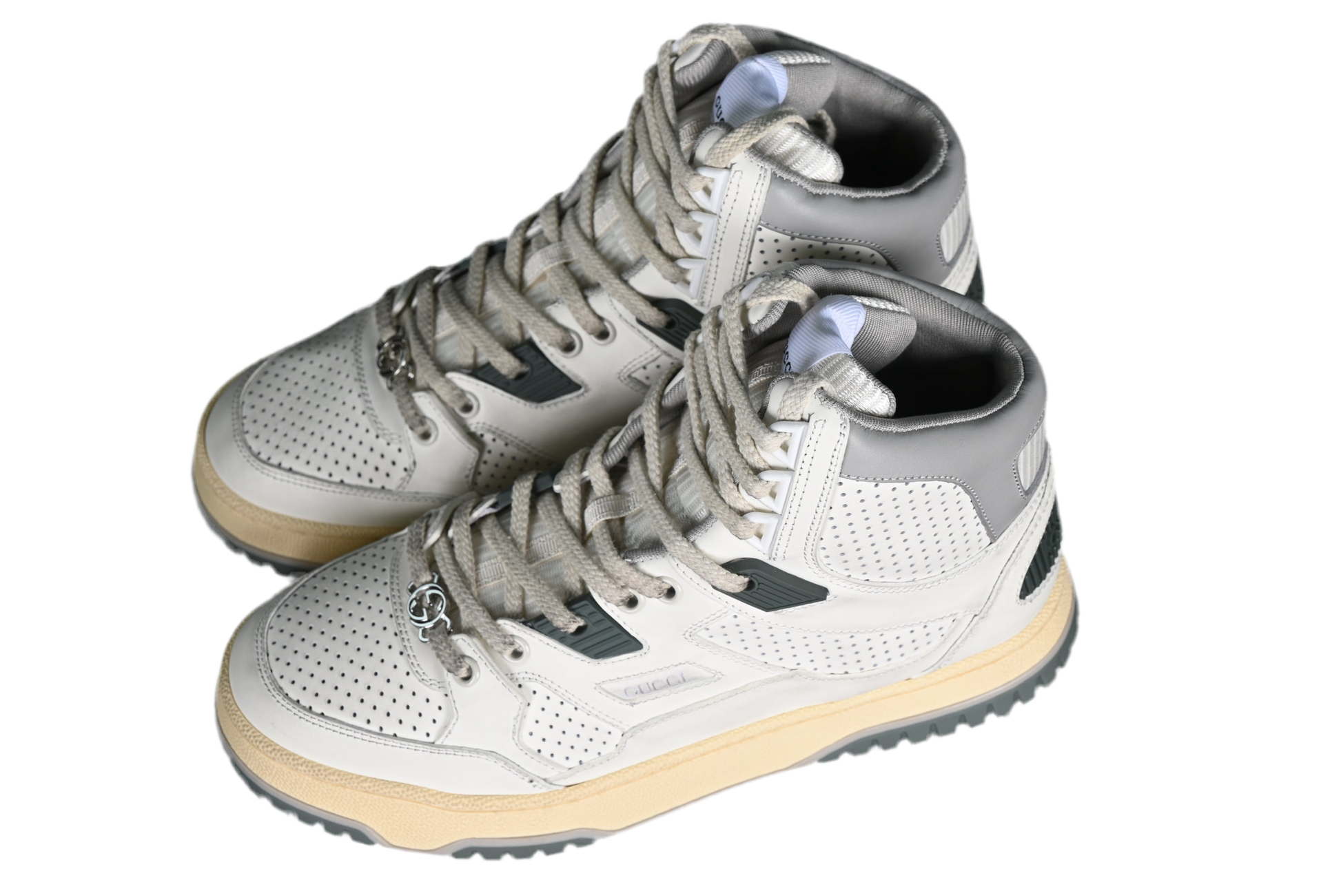 Gucci Basket High-Top Sneaker – White/Ivory/Green