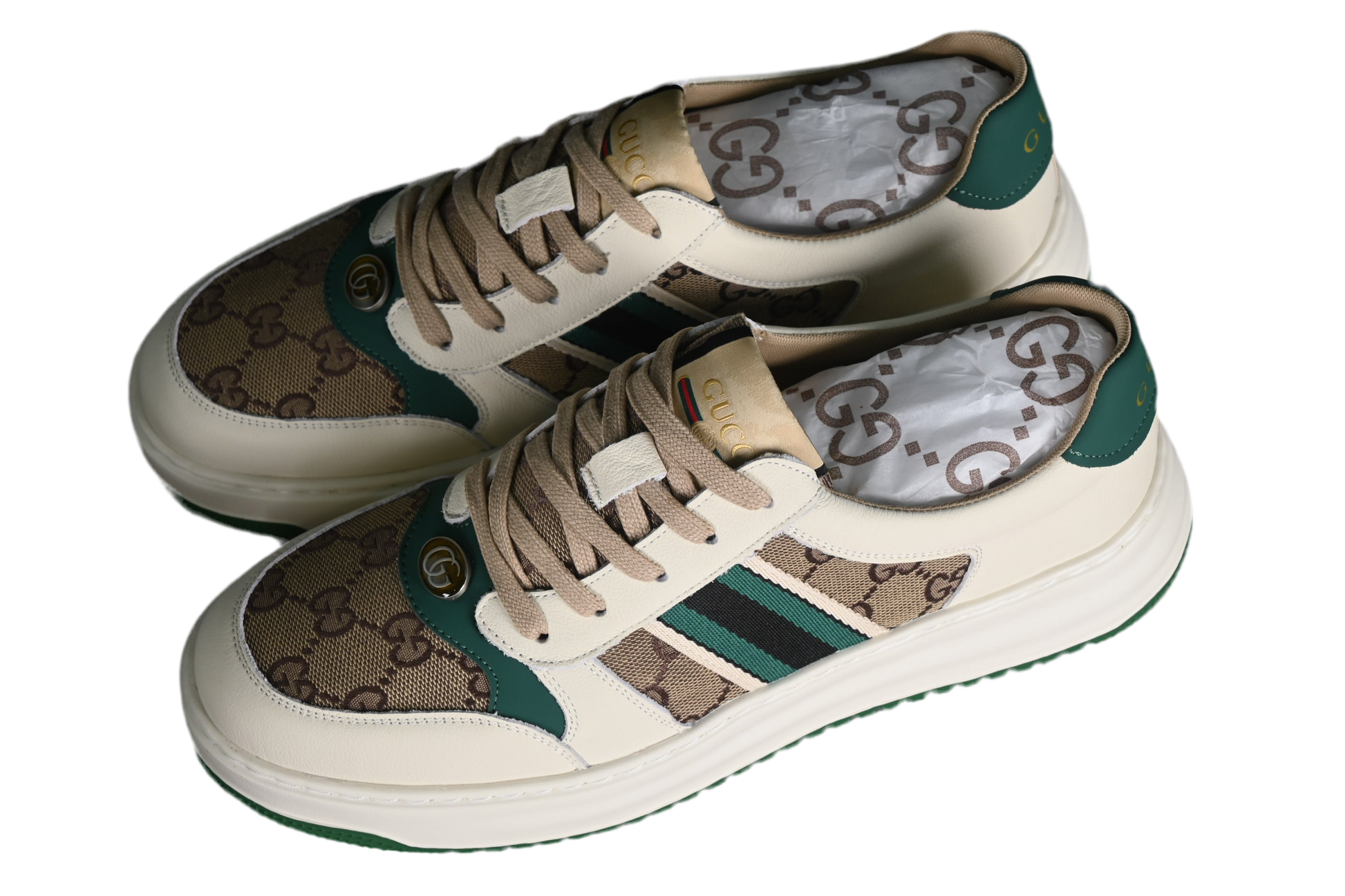 Gucci Screener GG Canvas Sneaker – Cream & Green XoticBlendz