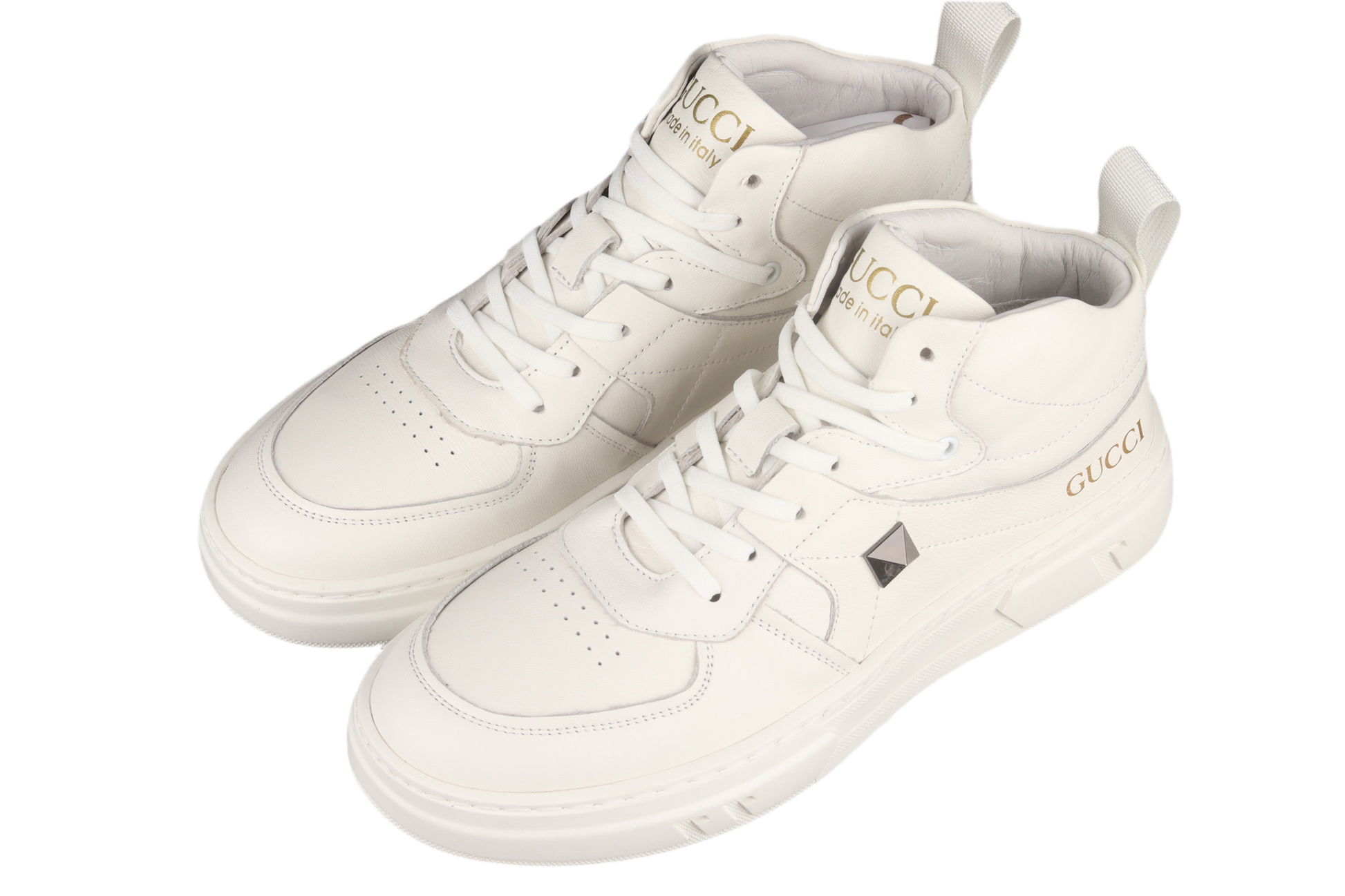 Gucci Rhyton High-Top Sneaker – White Leather & Gold Logo