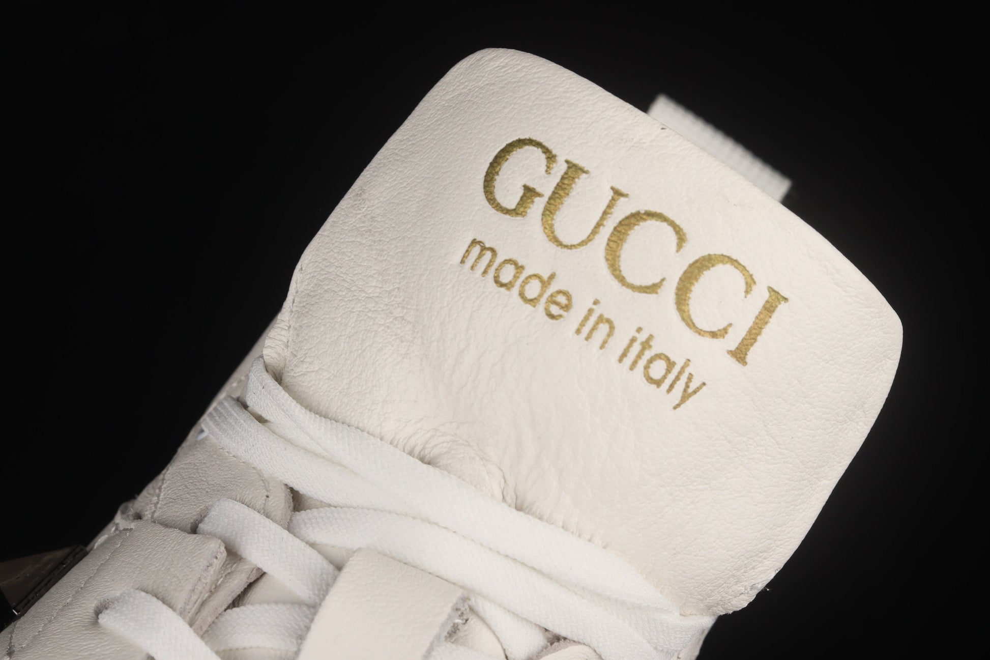 Gucci Rhyton High-Top Sneaker – White Leather & Gold Logo XoticBlendz